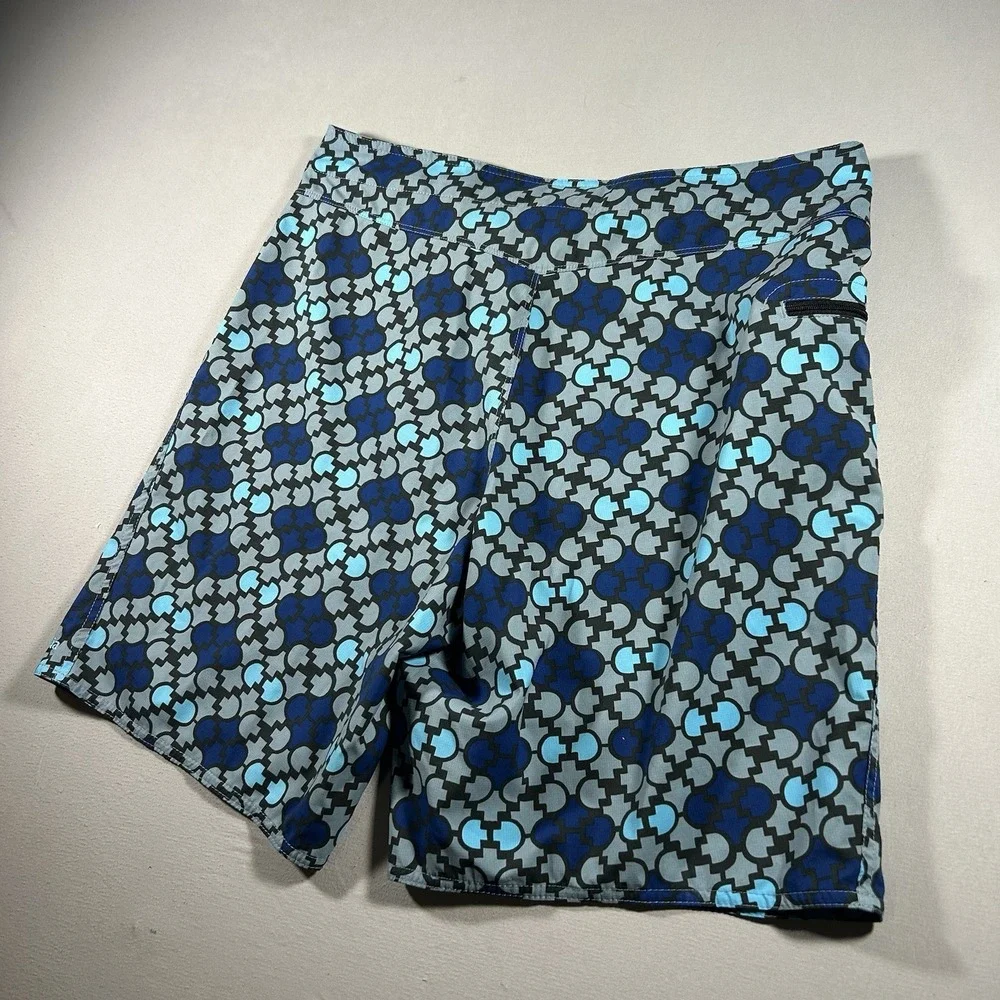 Patagonia Men's 34 Stretch Planing Board Shorts Blue Gray Geometric Zip